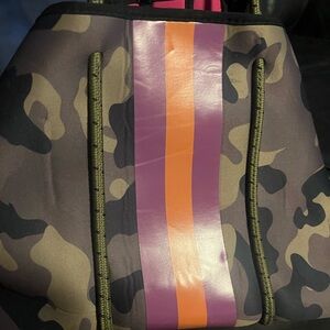 Camouflage Tote Bag with Purple and Orange Stripe